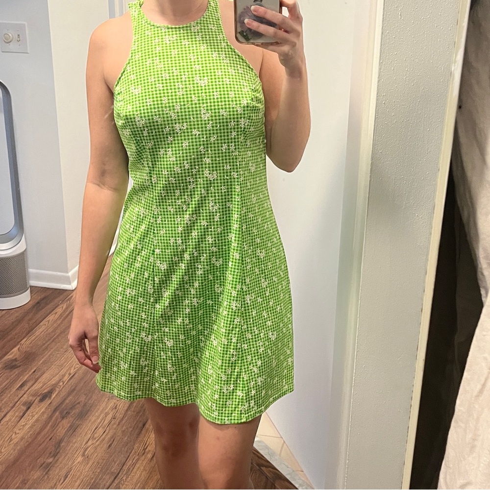 Vintage 90s Green Gingham Sleeveless Dress - Picture 6 of 10